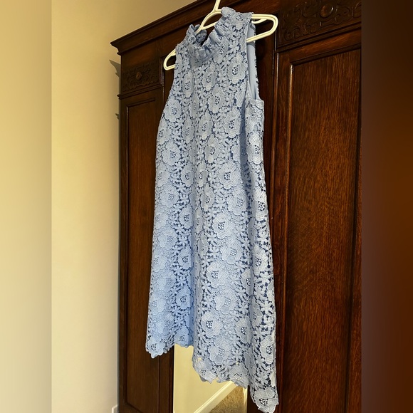 Anne Klein Blue Sleeveless Ruffle Mock Neck  Dress - Picture 3 of 11